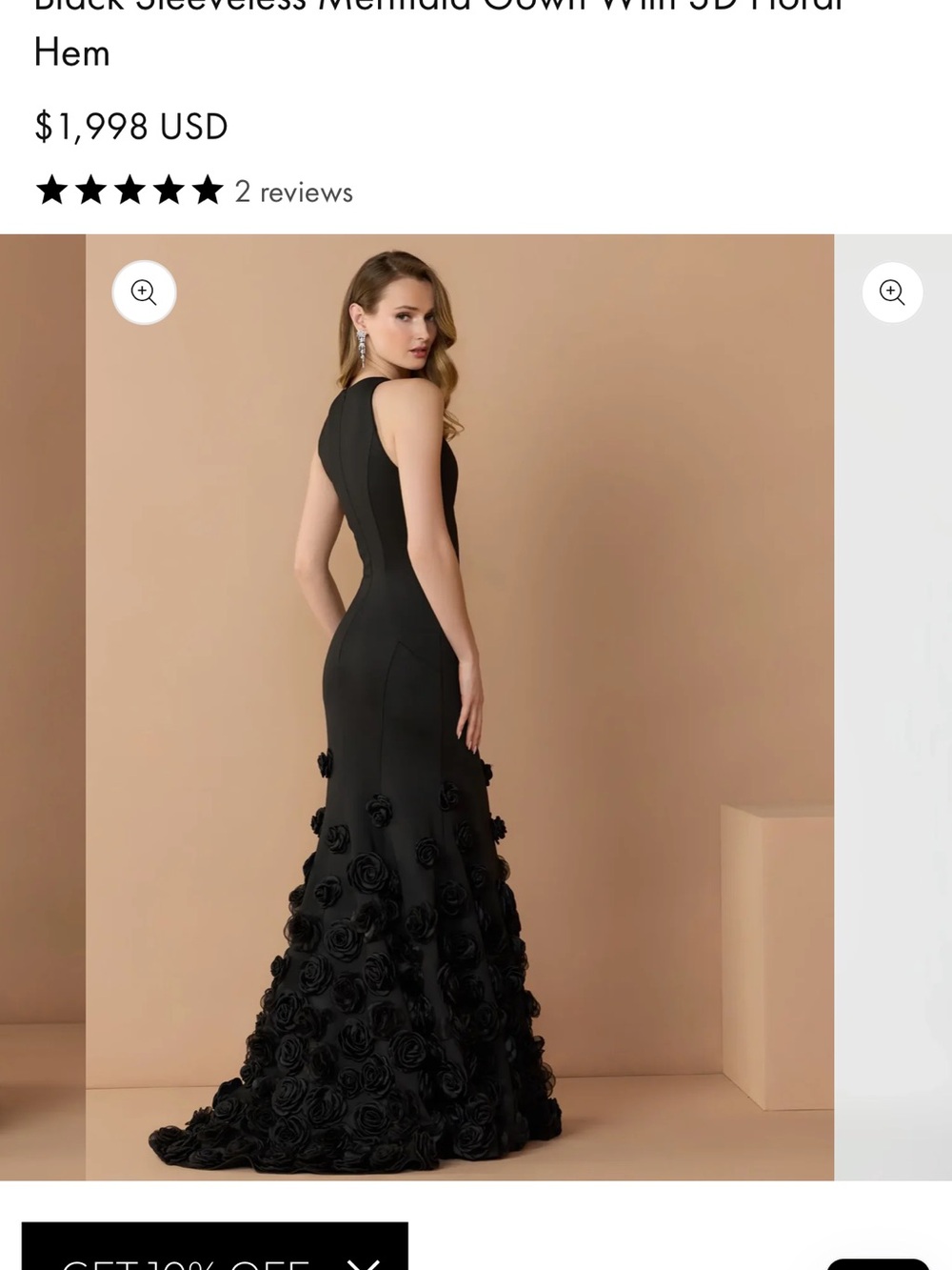 Mac Duggal Black Sleeveless Mermaid Gown with 3D Floral Hem